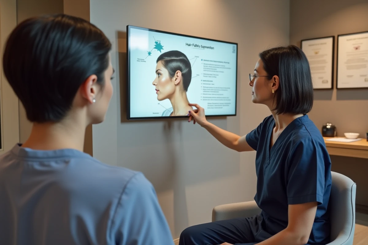 Consultation médicale sur la greffe de cheveux par cellules souches dans une clinique suisse moderne