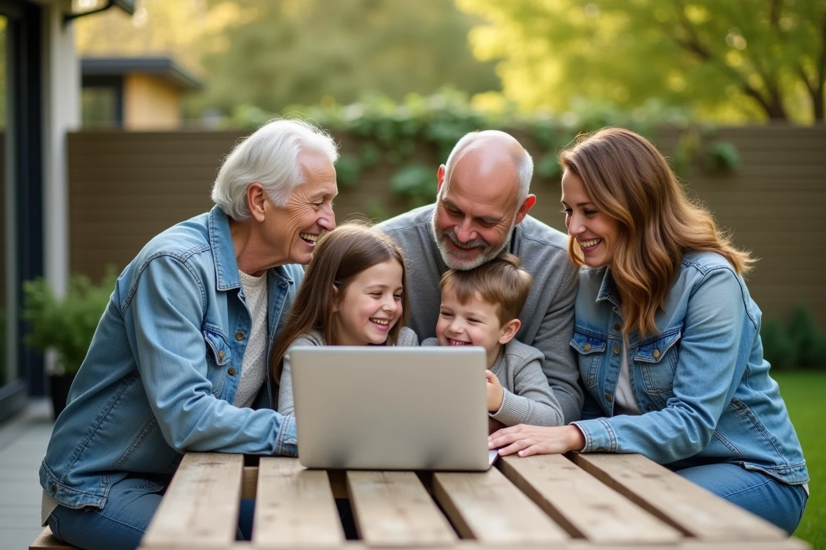 Famille multigeneration dans un jardin en plein air