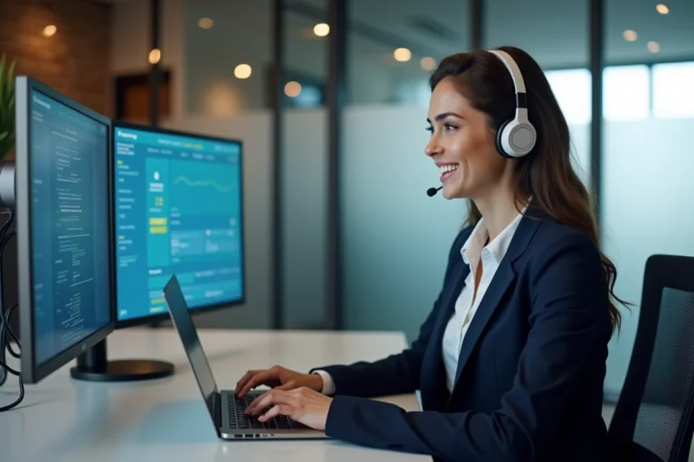 Femme d'affaires en réunion analysant des données en bureau