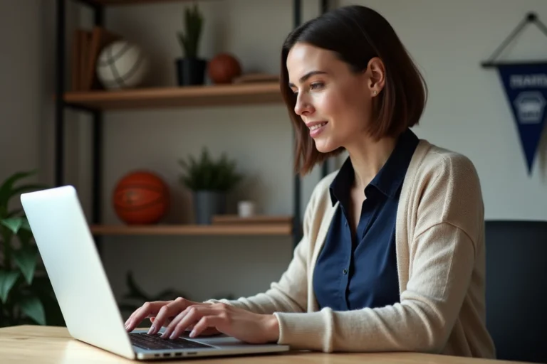 Femme professionnelle concentrée sur son ordinateur dans un bureau moderne